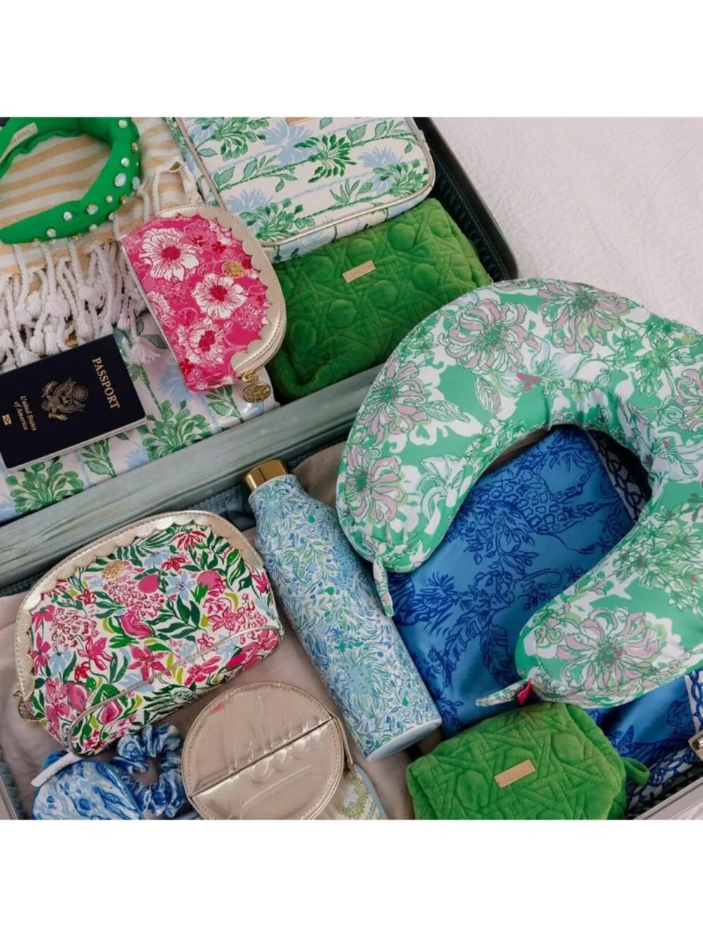 Set of 2 Gold Quilted Cosmetic Pouches - Cute Travel Toiletry Bags for Women